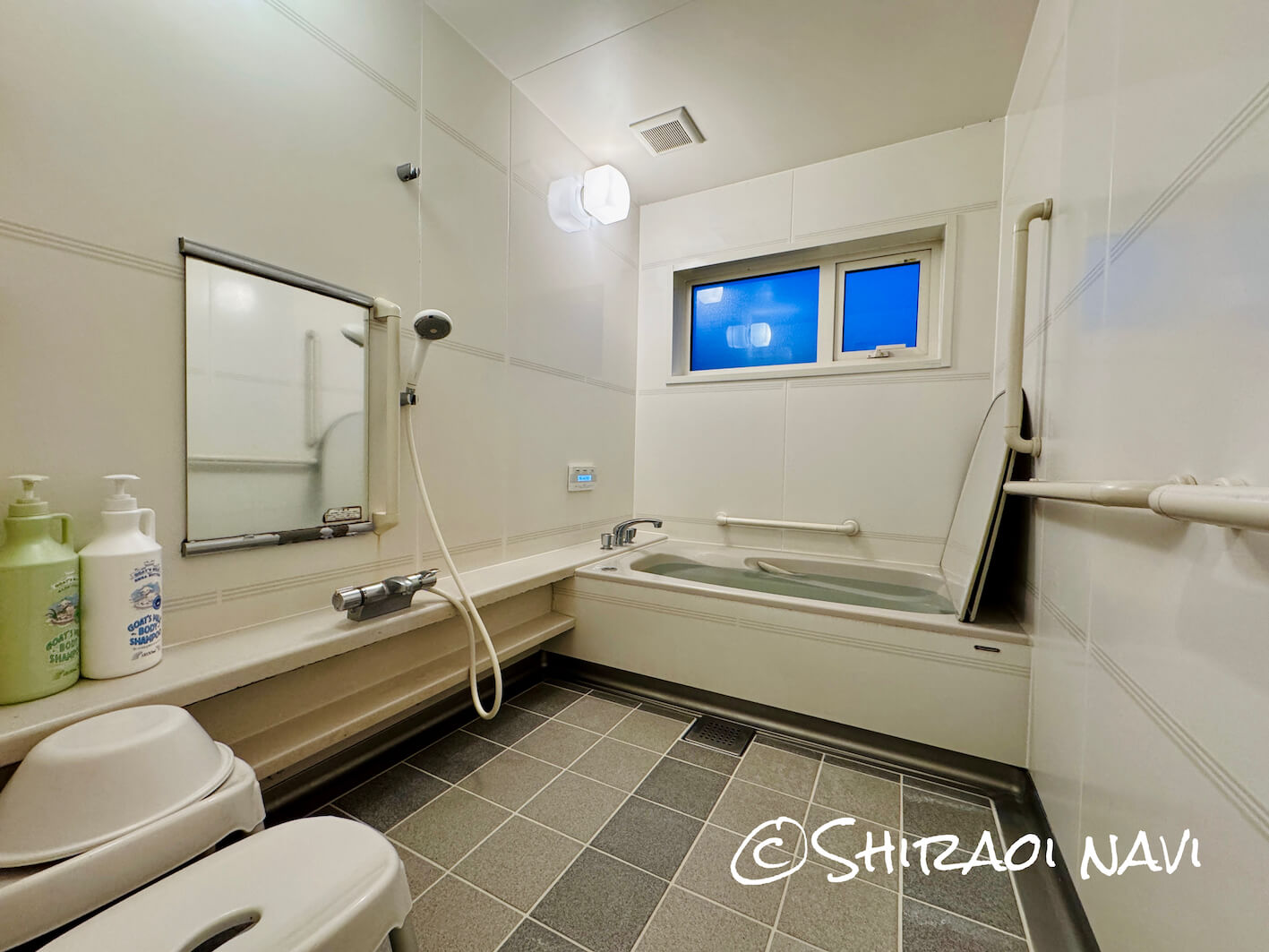 北海道白老町にある『旅館おぎた』創業65年の老舗宿の浴室